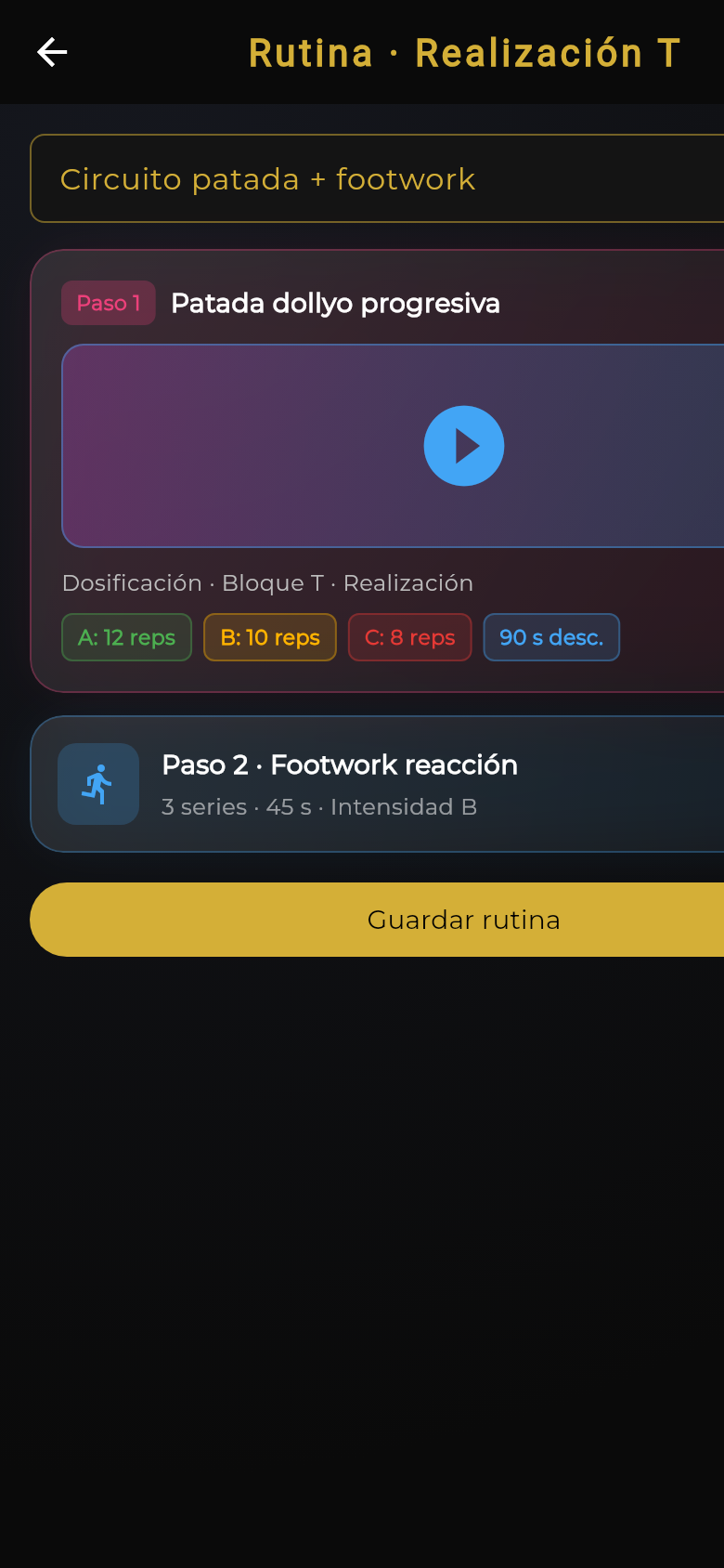Editor de rutina con pasos