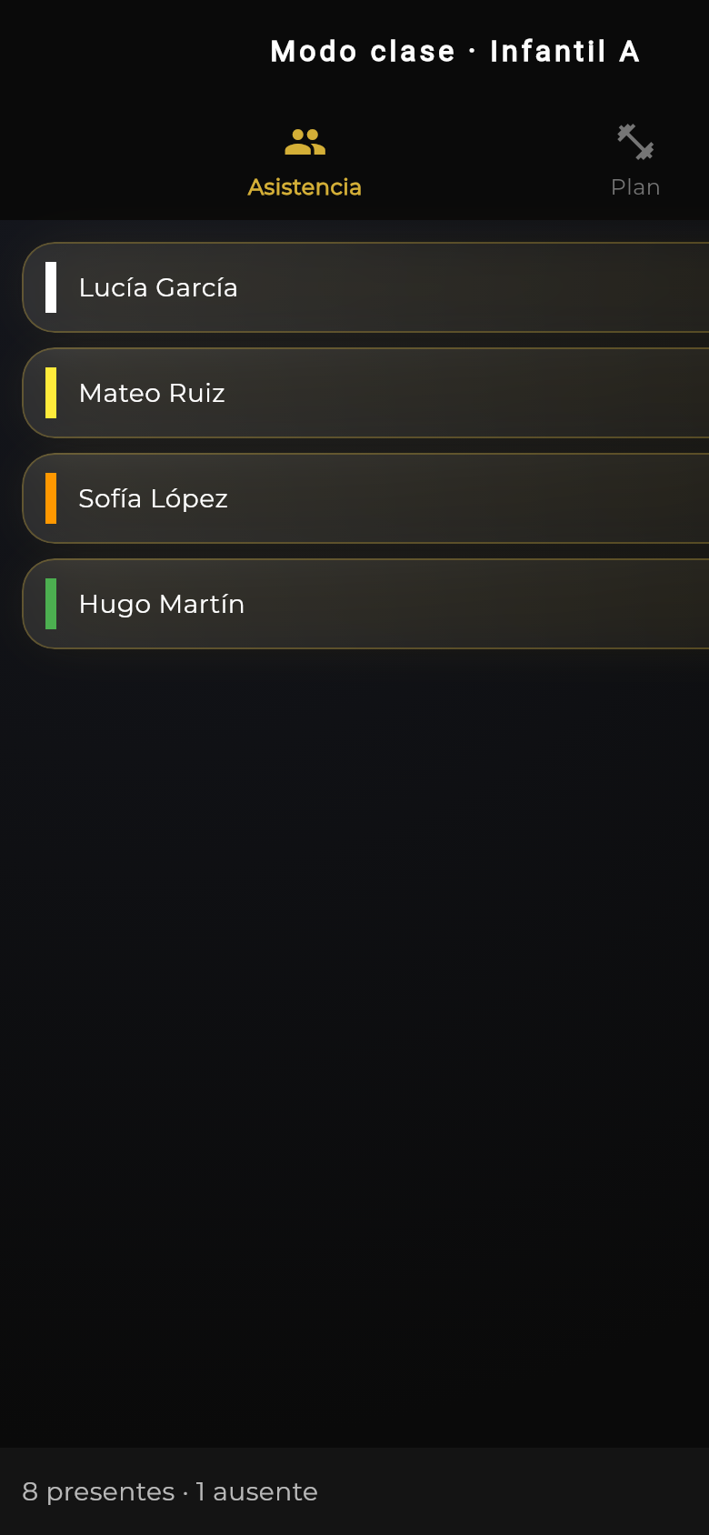 Modo clase en vivo en Aptusport