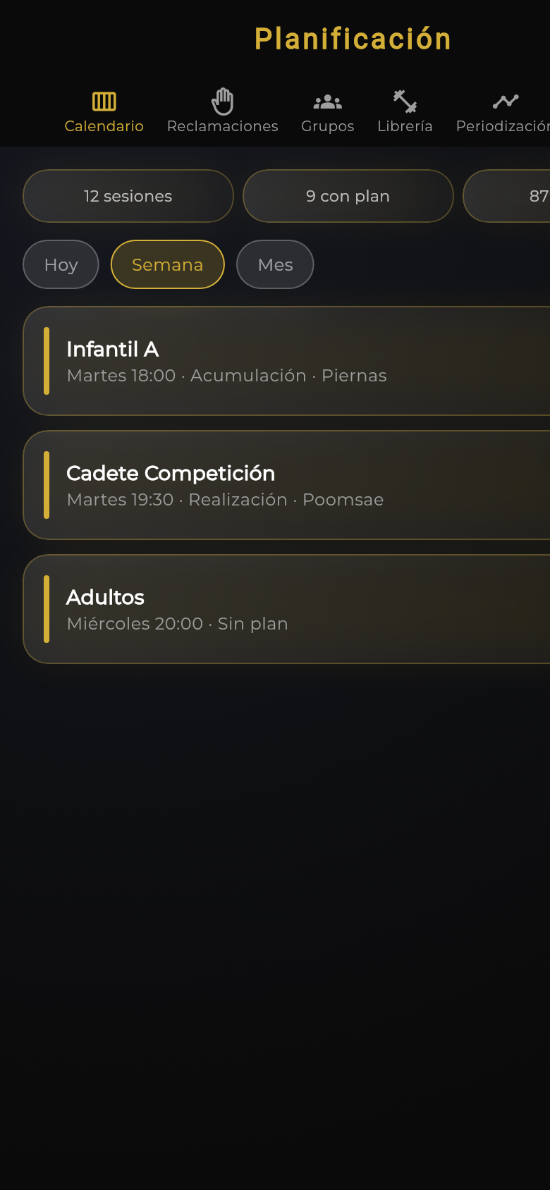 Planificación de temporada en Aptusport — calendario mensual y semanal del club
